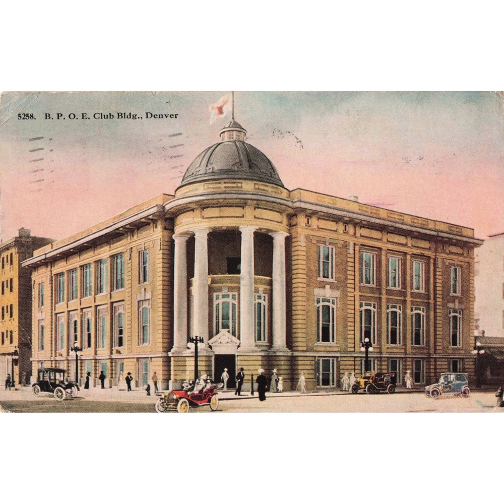 Denver Colorado CO Vintage Postcard BPOE Elks Lodge Club Building Cars c1914